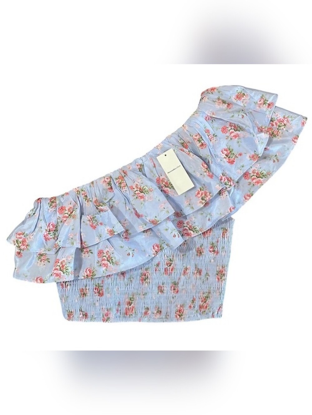 Abercrombie & Fitch Light Blue Floral One-Shoulder Ruffle Top
